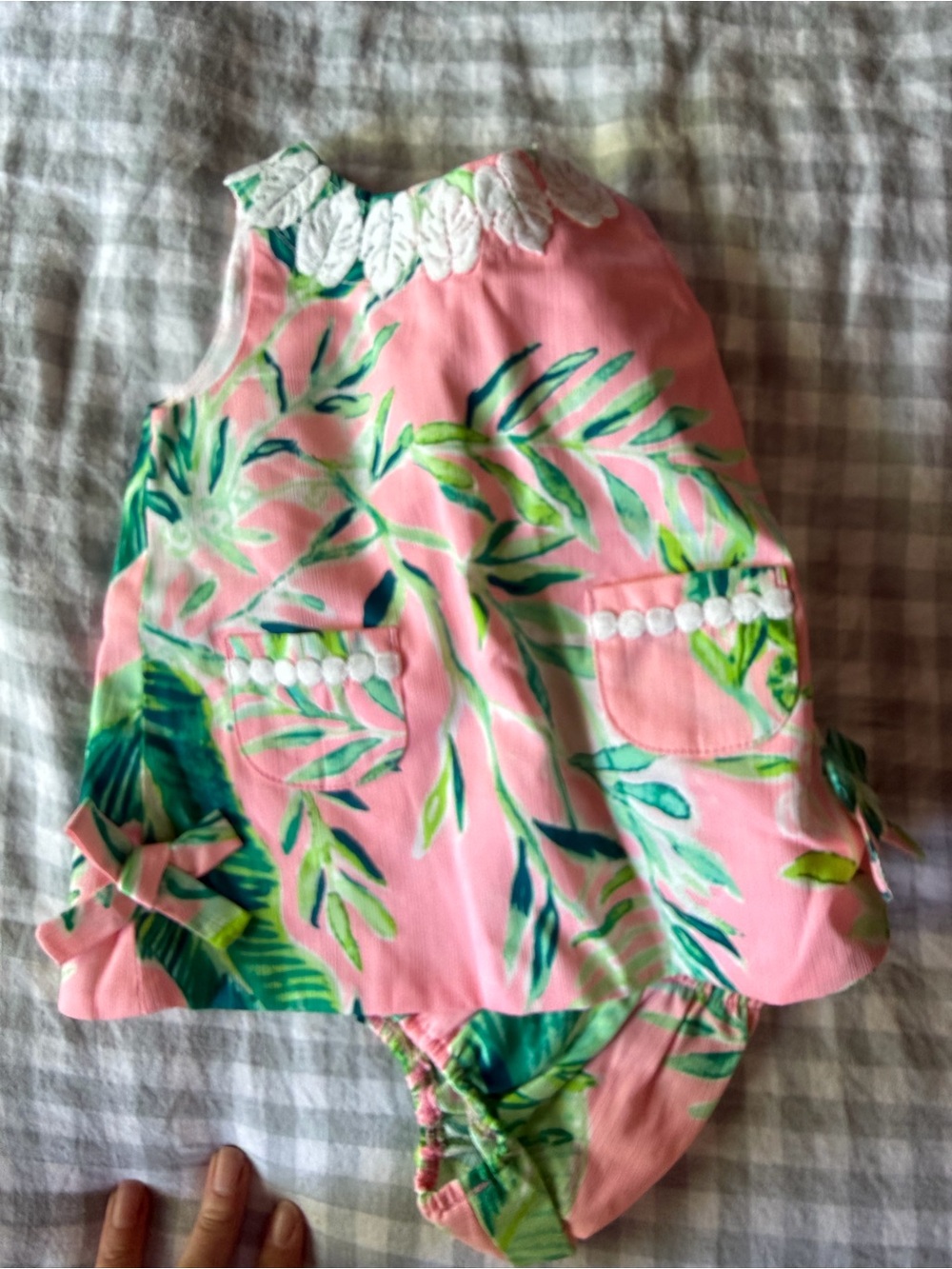Lilly Pulitzer Pink Tropical Leaf Baby Dress with Bloomer